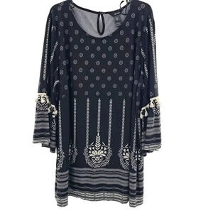 Ali Miles Womens Tunic Top Black Cream 3/4 Bell Sleeves Tassels Plus Size 3X